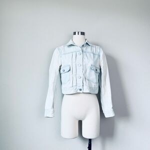 Banana Republic Cropped Jean Denim Jacket Coat M Medium Light Utility Napoleon